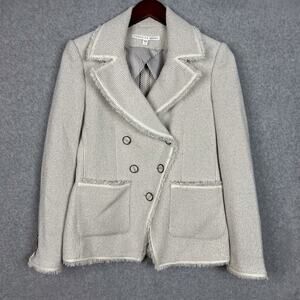 Veronica Beard Ivory Silver Carroll Double Breasted Tweed Blazer Jacket Size 2